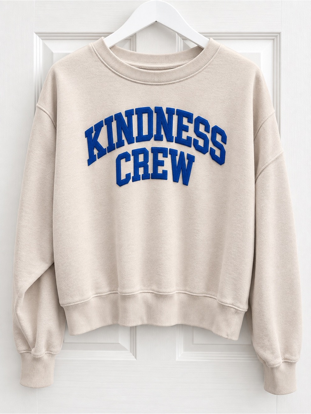 Old Navy Cream Sweatshirt with Bold Blue 'Kindness Crew'